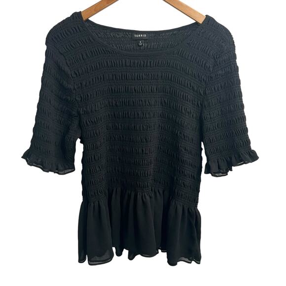 TORRID Crinkle Chiffon Black Short Sleeve Layered Hemline Top Wmns Torrid Sz 2X - Picture 5 of 10